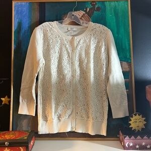 LOFT Cream Lace Button-Up Cardigan Medium 3/4 Sleeves